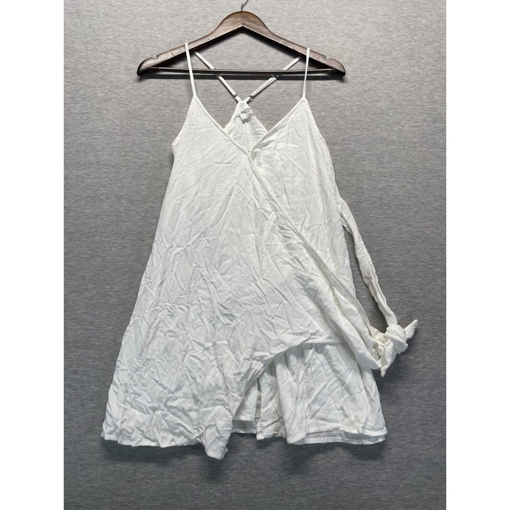 O'Neill Wrap Dress Womens Small White Textured Viscose Side Tie Spaghetti Straps